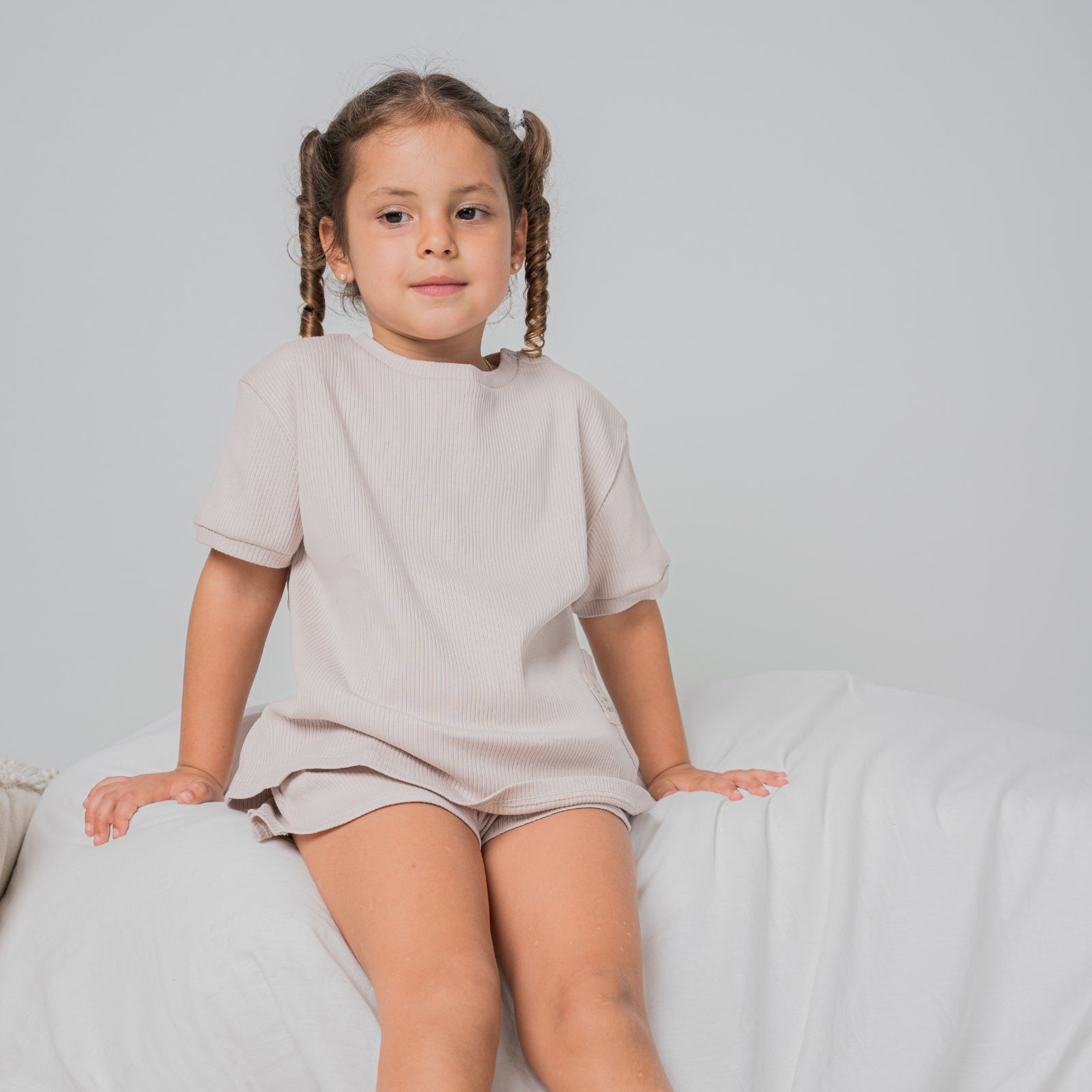 Conjunto Playera y Short Acanalado Taupe